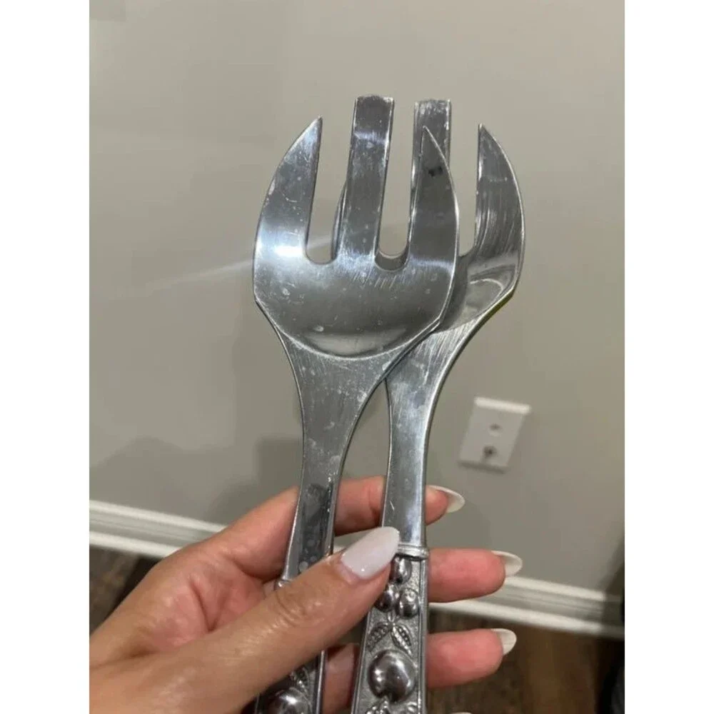 Vintage Lenox Fruit Weave Metal Serving Forks 2 Pc Set 3-Tine Fruit Handle
